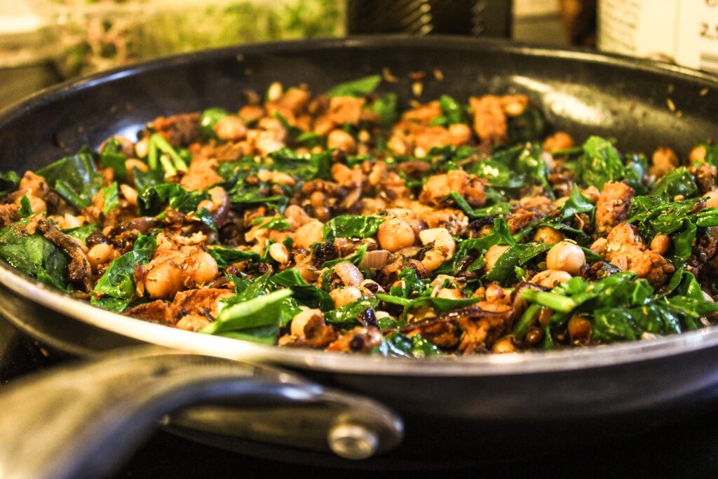 spicy vegan bowl in the pan